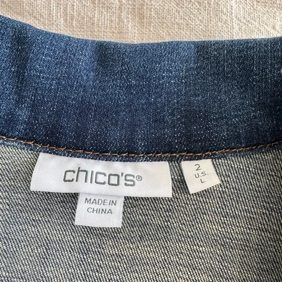 Chico's Blue Jean Jacket with Lace Sleeves - Picture 10 of 11
